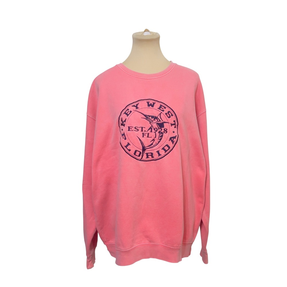 U.S. Vintage Women Sweatshirt Large Pink Key West Florida Marlin Graphic Lounge